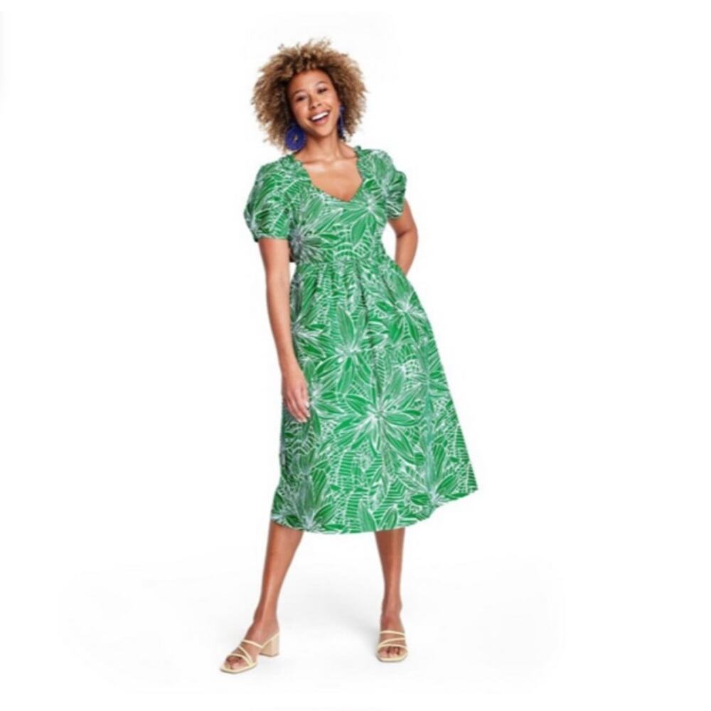 NWOT Tabitha Brown x Target Green Tropical Dress Tie Back